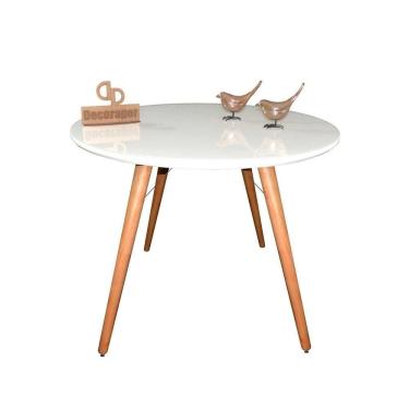 Imagem de Mesa Jantar Pés Palitos Tampo Redondo Vidro Laqueado 100cm Branco