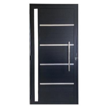 Imagem de Porta Lambril c/friso 2,10x80 lado DIREITO L-25 no alum. preto c/puxador redondo e vidro lateral