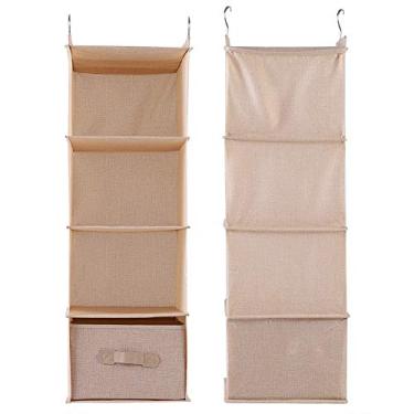 Imagem de Armazenador de Roupas de Armário Pendurado Roupas de Armazenamento 4 Prateleiras Com Gaveta Cinza Bege para o Corredor da Sala (Bege de quatro camadas com gaveta)