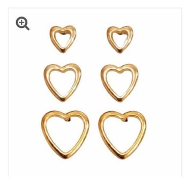 Imagem de Brinco Trio Coração 1 2 e 3 Furo Folheado ouro 18k Antialérgico c/ Gar