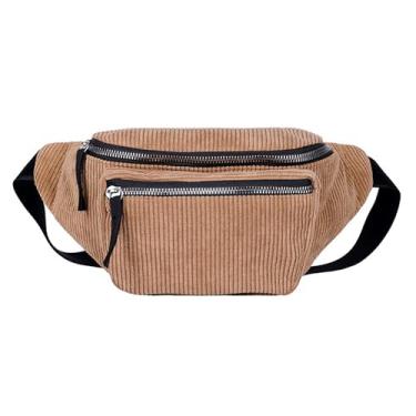 Imagem de eYLun Pochete feminina, casual, de veludo cotelê, bolsa de cintura ajustável, para viagens, caminhadas, corridas, ciclismo, Marrom, Bolsa de cintura