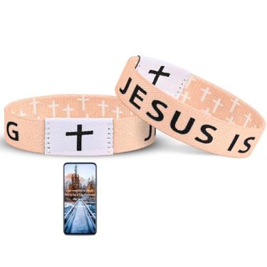 Imagem de Pmormyy Pulseira com versículo bíblico diário Jesus is King, pulseira usável de Jesus Cristão para mulheres e homens, Fibra de poliéster, Sem Pedra Preciosa