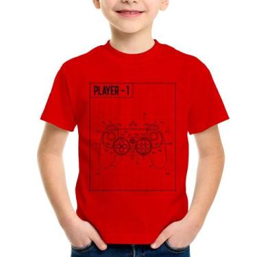 Imagem de Camiseta Infantil Player 1 Controle Joystick - Foca na Moda, Vermelho,