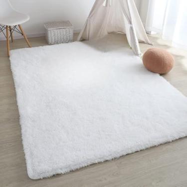 Imagem de Tapete de pelúcia para quarto infantil, tenda, tapetes de brincar para sala de estar, almofadas de chão, macio e fofo, tapete de área para casa, branco, 80x120 cm