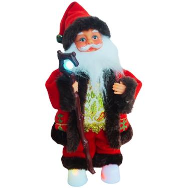Imagem de Papai Noel com Cajado Natal 29,5cm Musical com Movimento 4 Leds
