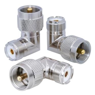 Imagem de Conectores coaxiais PL259, pacote com 3 conectores coaxiais de ângulo reto PL259 UHF macho para fêmea para antena de rádio amador CB