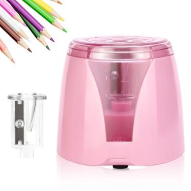 Imagem de Apontador de lápis elétrico automático – 2 pilhas AA, ideal para lápis de 6 a 8 cm – perfeito para escola, casa, escritório e sala de aula (rosa)