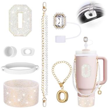 Imagem de Mity rain 8 peças de acessórios para copo branco Stanley Cup 850.5 g 1,134.0 g copo com alça - Inclui adesivo impermeável, alça de alça, topo de palha e bota, tampa à prova de derramamento, pingente