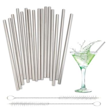 Imagem de Pacote com 16 canudos de metal extra curtos para mexer café, agitador de café de aço inoxidável reutilizável, canudos de coquetel de mini bar com escova de limpeza para canecas de café, copos pequenos