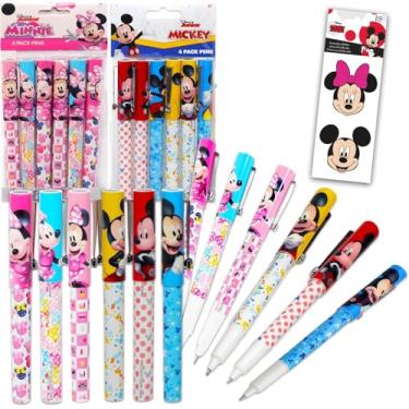 Imagem de Disney Conjunto de canetas esferográficas Mickey e Minnie Mouse – Conjunto de 12 canetas esferográficas com adesivos para mulheres e homens | Artigos de festa Mickey e Minnie (os estilos podem variar)
