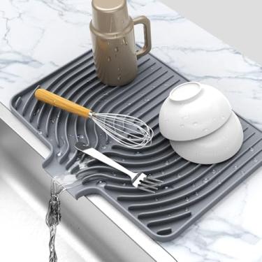 Imagem de JIUBAR Tapete De Secagem Louça Para Balcão Cozinha, Silicone Escorredor Com Dreno Embutido, Tapetes (Cinza)
