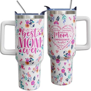 Imagem de ZORKET Copo de 1,134 g Best Mom Ever Cup com alça de tampa e canudo, copo para o dia das mães, presentes de aniversário de dia das mães da filha e filho, presentes de mamãe para mães