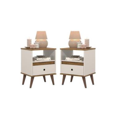 Imagem de Kit Conjunto com 2 Mesas de Cabeceira Retrô Quarto pés palitos Linha T