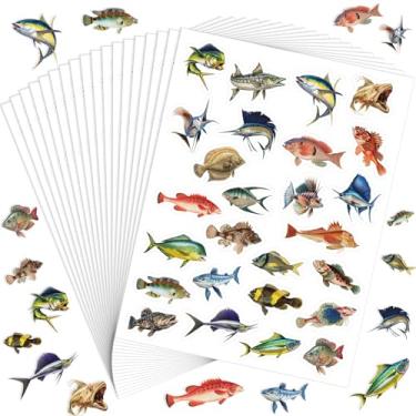 Imagem de Geyee 520 adesivos de peixe para artesanato adulto adesivos de pesca realistas decalques a granel à prova d'água pequenos decalques engraçados legais para garrafa de água, envelopes para scrapbooking