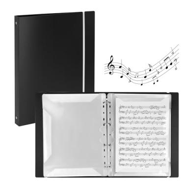 Imagem de KEJJNYER Pasta de partitura preta com 80 mangas, 21,6 cm x 28 cm com elástico, organizador de partituras com mangas de plástico para escrita