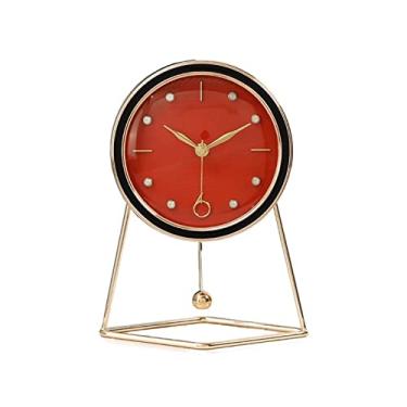 Imagem de Relógio de mesa, ornamentos de relógio de sala de estar para casa simples leve luxo relógio de pêndulo decoração relógio de mesa relógio de mesa (cor: vermelho) (vermelho)