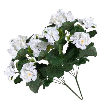 Imagem de Flores falsas, flores artificiais | Conjunto de 2 flores artificiais de gerânio - Decoração de casa resistente a desbotamento, de baixa manutenção e requintada para a cozinha de estudo de quarto