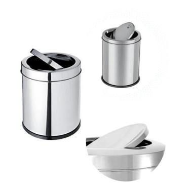 Imagem de Lixeira Inox Basculante Banheiro Cozinha Pia Escritório - POWER MAID