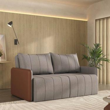 Imagem de Sofá Cama Retrátil e Reclinável 3 Lugares 200cm Jequitibá Cabecasa Caramelo/Capuccino