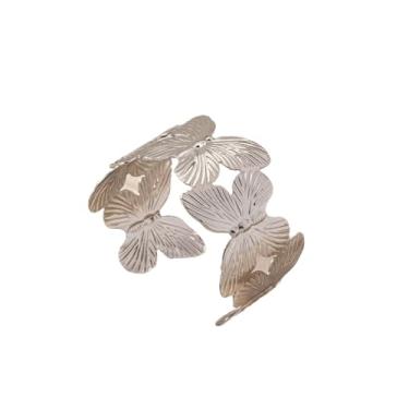 Imagem de Yecomsy Pulseiras grossas de ouro, pulseira larga com flor, borboleta, folha, sinal de paz, estrela, aberta, pulseira de punho grosso para mulheres e meninas, Small, Zinco, Sem Pedra Preciosa