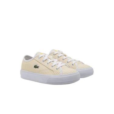 Imagem de Lacoste Tênis infantil unissex Backcourt, Listras amarelo claro/branco, 11 Little Kid