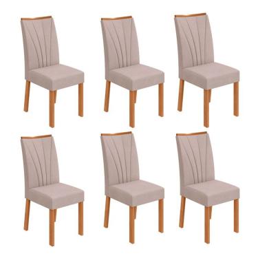 Imagem de Conjunto com 6 Cadeiras Apogeu Bouclé Bege e Amêndoa