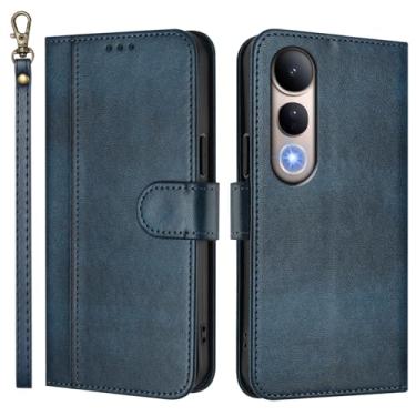 Imagem de Capa carteira flip de couro PU para VIVO V50 Lite 5G, capa de telefone com alça de pulso, 3 compartimentos para cartão + bolso para dinheiro, fecho magnético, suporte antiqueda e compatível com