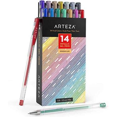 Imagem de ARTEZA Canetas de gel metálicas coloridas com aderência triangular, marcadores de gel de 14 cores para colorir adultos