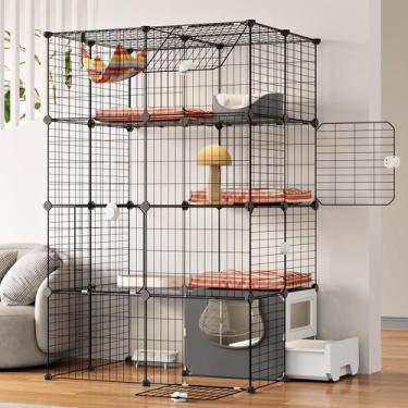 Imagem de Cat Cage Oneluck com caixa sanitária e compartimentos DIY de 4 camadas