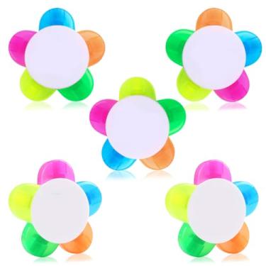 Imagem de SunAngel Marcadores de pétalas, canetas marca-texto em aquarela em formato de flor, marcadores de cores sortidas, canetas fluorescentes 5 em 1 para artigos de papelaria estética, escola, escritório.