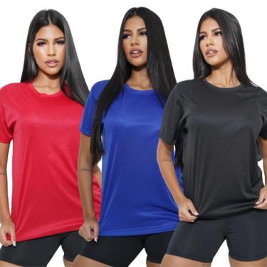 Imagem de Kit 3 Camisetas Dry Fit Feminina 100% Poliéster - JinkingStore, Vermel