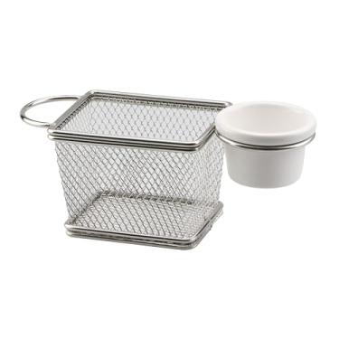 Imagem de Mini cesta retangular em aço inox com molheira em melamina L10xP8xA7,5cm cor prata - Full Fit