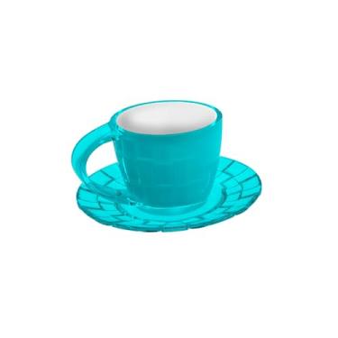 Imagem de Xícara 80ml com Pires, Azul Turquesa Transparente, Crippa