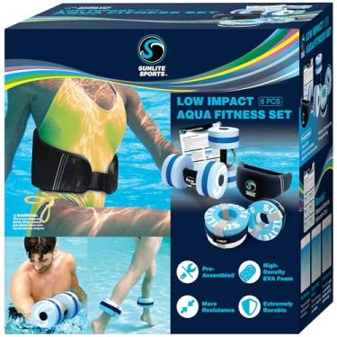 Imagem de Sunlite Sports Conjunto combo de treino aquático, halteres aquáticos, cinto de natação e punhos aquáticos, pesos aquáticos para exercícios na piscina, equipamento de hidroginástica, espuma EVA de alta