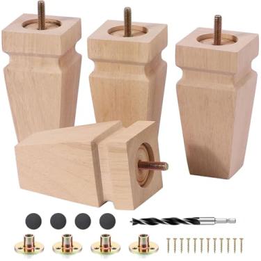 Imagem de Conjunto de 4 pernas de móveis de madeira quadrada - Pés de substituição de madeira para sofá, cama, banco, cômoda, peças de madeira de borracha para mesa, sofá, cadeiras de pernas de madeira