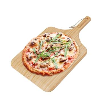 Imagem de Chef Pomodoro Peeling de pizza de bambu 2 em 1 - Tábua de cortar e servir | Transição de massa perfeita de 30 cm e design de economia de espaço para preparação e servir pizza | Nestles com caixas de
