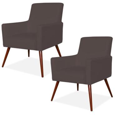 Imagem de Kit 02 Poltronas Maria W01 Pés Palito Corino Marrom