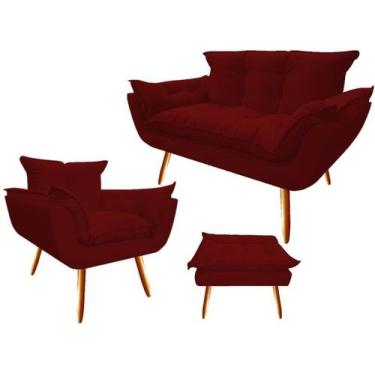 Imagem de Kit Namoradeira + 1 Poltrona + 1 Puff Decorativo Opala Suede Marsala P