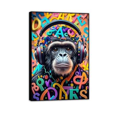 Imagem de Macaco gorila animal pintura inspiradora imagens pôsteres impressões arte Follow Your Dreams Monkey poster banksy arte de parede em tela para sala de estar escritório decoração de parede 60 x 40 cm