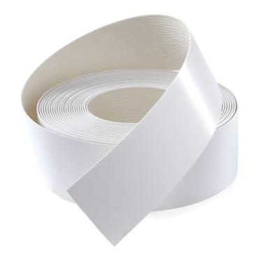 Imagem de FAKILO Borda de borda de PVC 5 cm x 7,6 m branca com adesivo hot melt pré-colado para acabamento de fita de borda para reparos de madeira compensada de armário e restauração de móveis