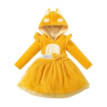 Imagem de LATOBREATH Fantasia de Halloween para meninas lindas roupas de vestido laranja conjunto de manga comprida saia de festa (5-6 anos)