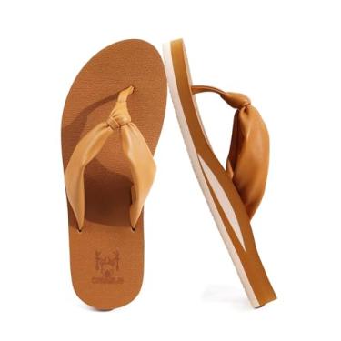 Imagem de KuaiLu Chinelo feminino com suporte de arco confortável tapete de ioga almofada tanga sandálias de couro para mulheres, moda sem cadarço, verão, praia, caminhada, interior, exterior, viagem, chinelos
