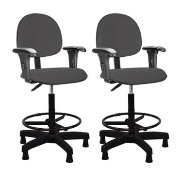Imagem de Kit 2 Cadeiras Caixa Alta Escritório Cinza Braço Sapata Fixa Aro de Aço Ergonômica Executiva Home Gourmet