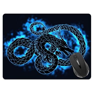 Imagem de Mouse pad retangular antiderrapante tamanho extra grande (GG) WIRESTER preto dragão azul brilhante para casa, escritório e mesa de jogos