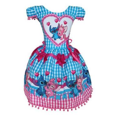 Imagem de Vestido Infantil Lilo Stitch Junina Xadrez Arraia São João - Pequenos 