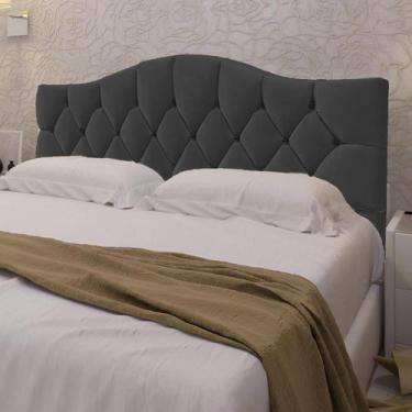 Imagem de Cabeceira Solteiro Cama Box Botões Provençal Grafite Suede Com Pés 120