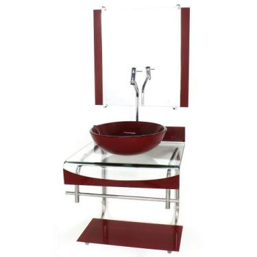 Imagem de Gabinete de vidro 40cm para banheiro curvado duplo inox cuba redonda v