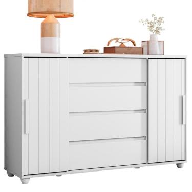 Imagem de Cômoda Evidenza 2 Portas E 4 Gavetas Branco Fosco - Móveis Albatroz Branco Fosco