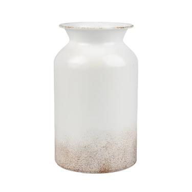 Imagem de PHILPETY Vaso de metal com acabamento galvanizado para lata de leite branca chique chique rústico primitivo decorativo para jardim em casa, escritório, 20 cm (branco)