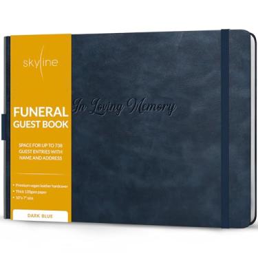 Imagem de Skyline Livro de convidados funerários para serviços de memorial e funerais – in Loving Memory Livro de login para funerais – 738 entradas de convidados com nome e endereço, 129 páginas, capa dura, 25 x 18 cm (azul escuro)